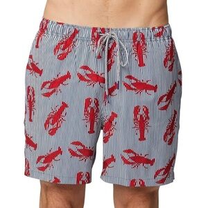 RAINFOREST Red and White Swim Trunks with Nautical Lobster Print